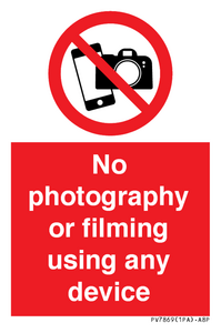 No photography or filming using any device
